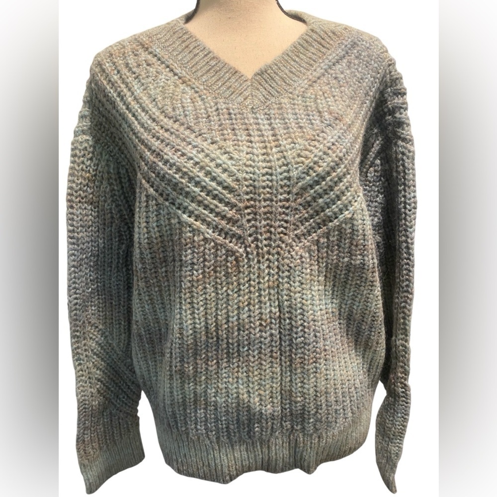 Women’s Wool Blend Oversized Warm Cozy Sweater Blue Tan New size m Club Monaco